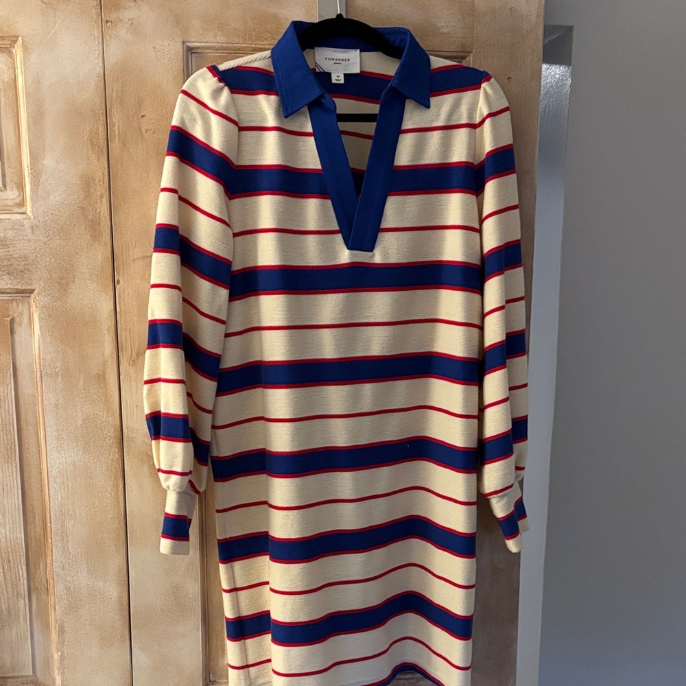 Pomander Place Striped Long Sleeve Dress - Blue, Red, Cream